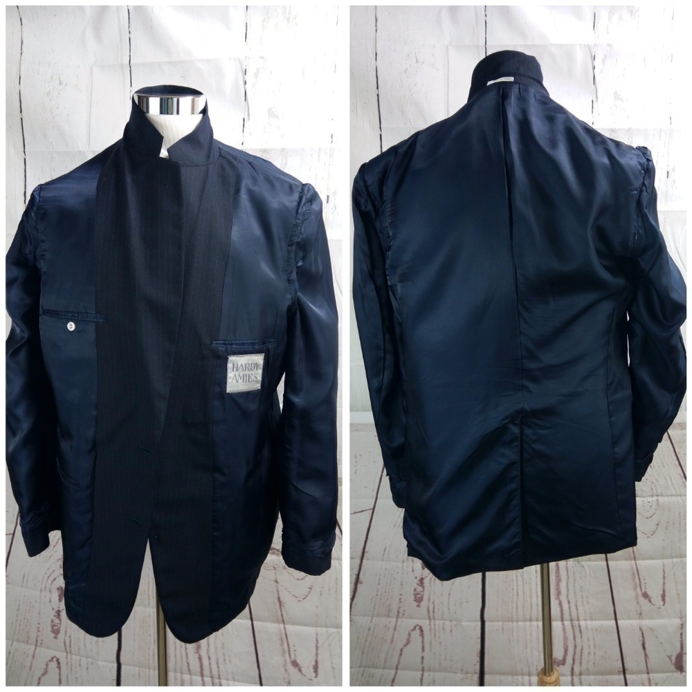 Hardy Amies 46L Dark Blue Striped Suit Blazer - Picture 6 of 8
